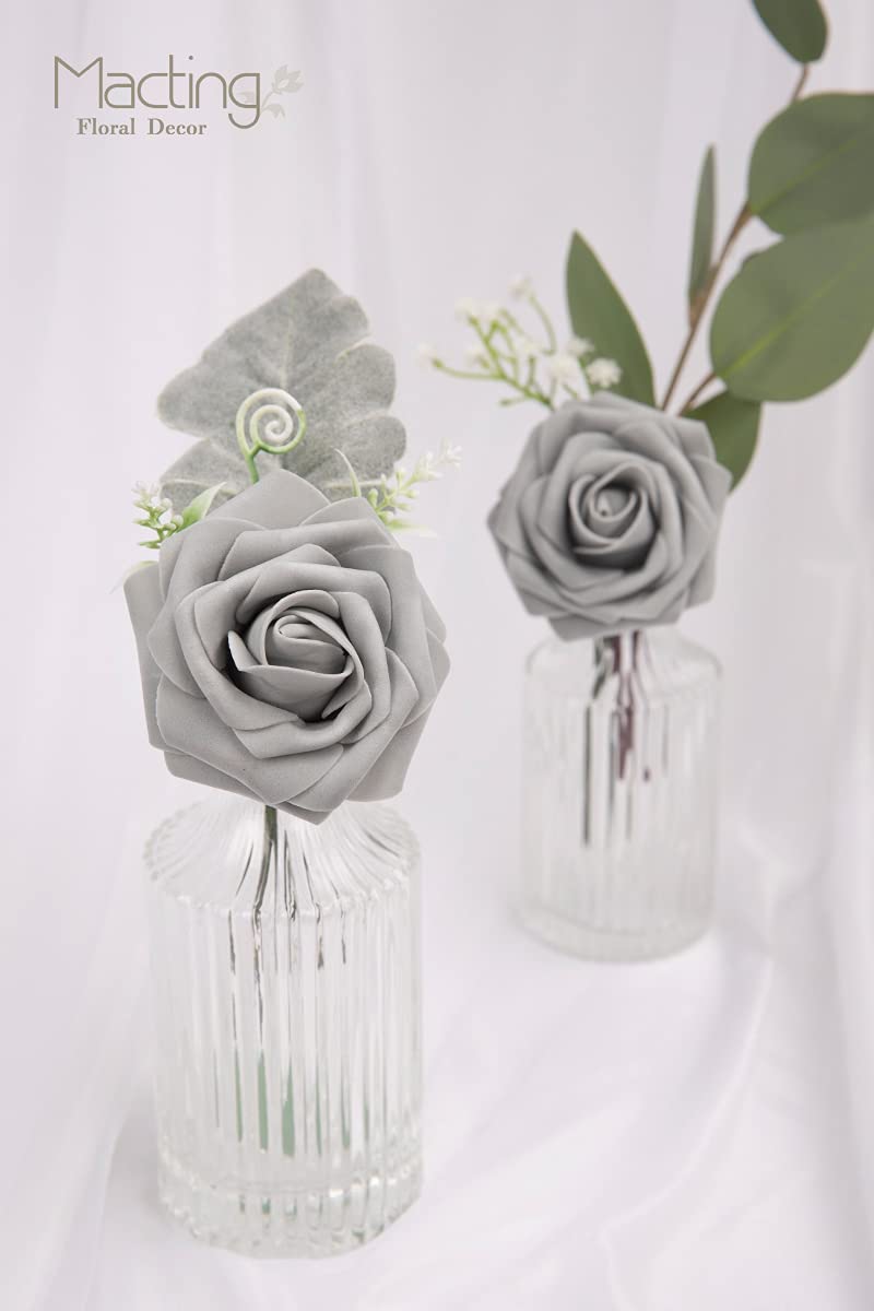 MACTING 30PCS Artificial Rose Flowers Fake Flowers with Stem Real Touch Foam Roses for DIY Wedding Bouquet Table Centerpieces Party Bridal Shower Spring Home Valentines Day Decorations(Grey) - Image 5
